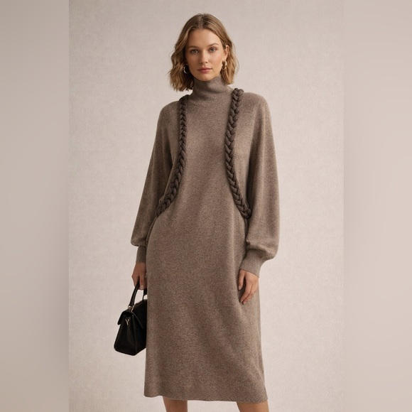 25 Janvier Paris Women's 100% Cashmere Midi Sweater Dress Rope Detailing